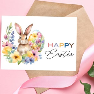 Happy Easter Printable Card DIGITAL DOWNLOAD Printable Easter Bunny Card, Watercolor Easter Greeting Card With Printable Envelope image 2