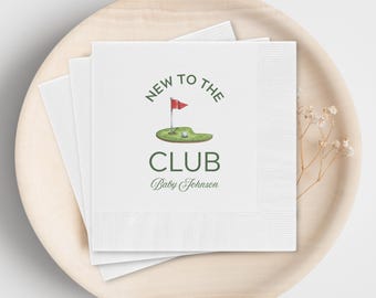 New to the Club Golf Baby Shower Napkins, Custom Boy Name Decorations, Personalized Party Table Decor Set of 50 or 100
