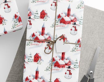Winter Village Christmas Wrapping Paper: Snowman Xmas Gift Wrap