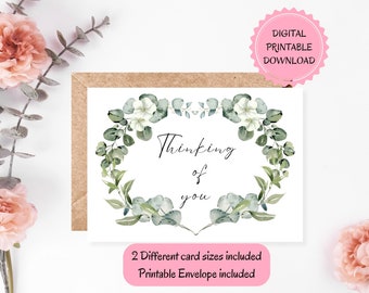 Printable Sympathy Card - Thinking of You | DIGITAL DOWNLOAD | Loss of Someone Card | Watercolor Heart Print Card With Printable Envelope