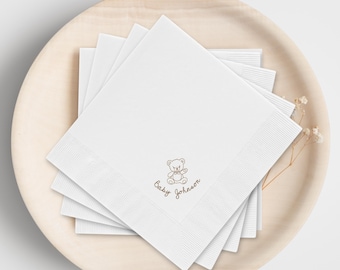 Personalized Teddy Bear Baby Shower Napkins, We Can Bearly Wait 1st Birthday Themed Decor, Custom Boy or Girl Baby Name Table Decorations