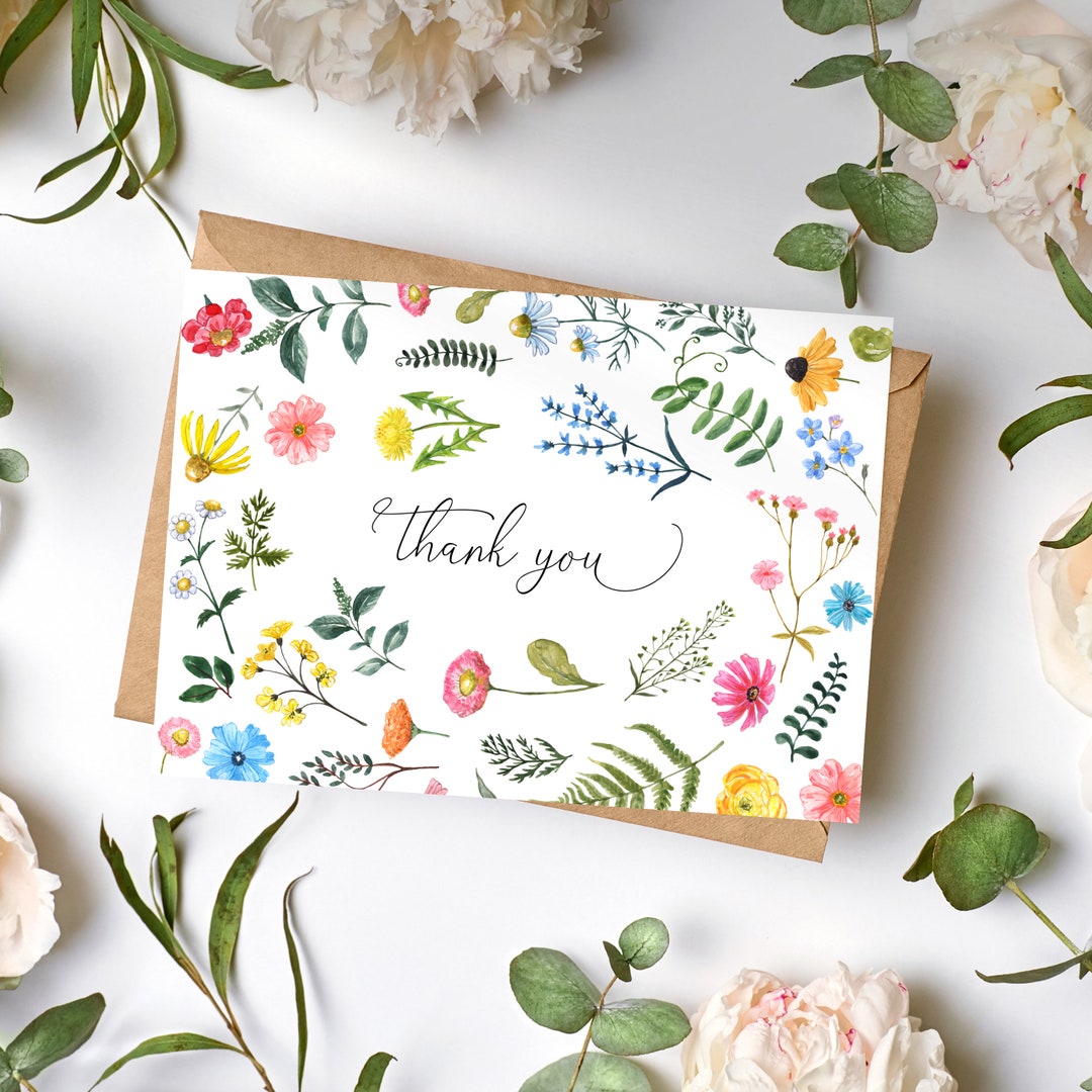 Wildflowers Thank You Card: Printable Watercolor Floral Design (digital ...