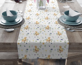 Spring Duck Floral Table Runner, Easter Duckling Kitchen Dining Table Decorations, Baby Shower, Birthday Party Decor