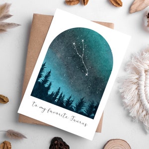 Taurus Constellation Zodiac Printable Card, Watercolor April - May Astrological Sign Congrats Card, Digital Download, Printable Envelopes