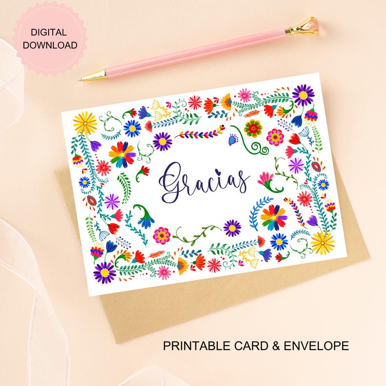 Gracias Printable Card, Digital Download, Spanish Thank You Card With ...