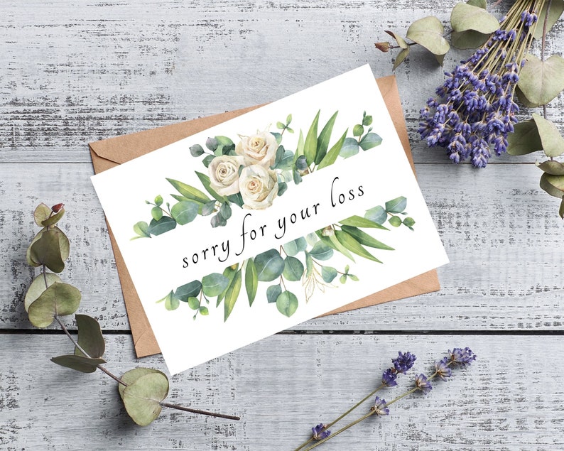 Watercolor Printable Sympathy Card Condolences DIGITAL DOWNLOAD White