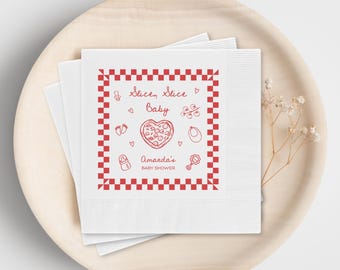 Slice Slice Baby Shower Napkins, Custom Baby Theme, Baby Sprinkle Table Decor, Italian Pizza Themed Decor, Boy or Girl Baby Name Napkins