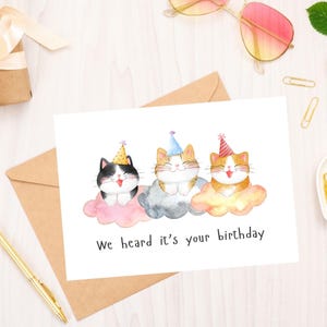 Cat Lover Birthday Card | DIGITAL DOWNLOAD | Watercolor Design, Congratulations Card With Funny Cats, Printable Envelopes Included