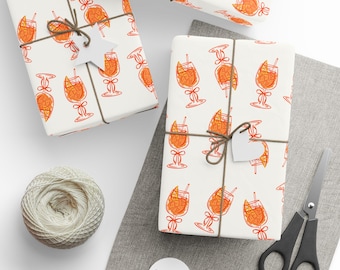 Just a Spritz Older Wrapping Paper, Aperol Spritz Summer Theme Packaging, 30th, 40th Milestone Birthday Gift Wrap, Orange Cocktail Pattern