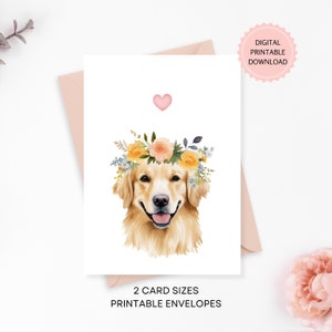 Golden Retriever Hund druckbare Karte, Aquarell Labrador Retriever Haustier, Geburtstag oder jede Anlasskarte, digitaler Download druckbare Umschläge