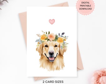 Golden Retriever Dog Card, Printable Sympathy Card, Labrador Retriever Pet, Digital Download, Watercolor Card With Printable Envelopes