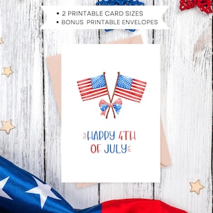 Happy 4th Of July Card, Printable Card, Digital Download, Greeting Card, Fourth Of July Card, Independence Day, Red White And Blue Card
