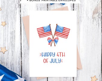 Happy 4th Of July Card, Printable Card, Digital Download, Greeting Card, Fourth Of July Card, Independence Day, Red White And Blue Card
