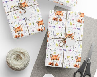 Fox Wrapping Paper Roll, Woodland Animals Baby Shower Gift Wrap, Birthday Gift Packaging