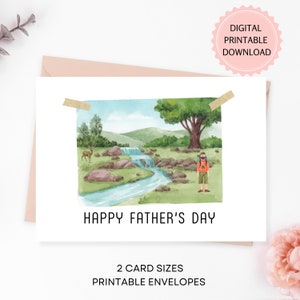 Carte de fête des pères imprimable, téléchargement PDF, carte de randonnée aquarelle pour papa, frère, mari, fils, beau-père, enveloppes imprimables incluses