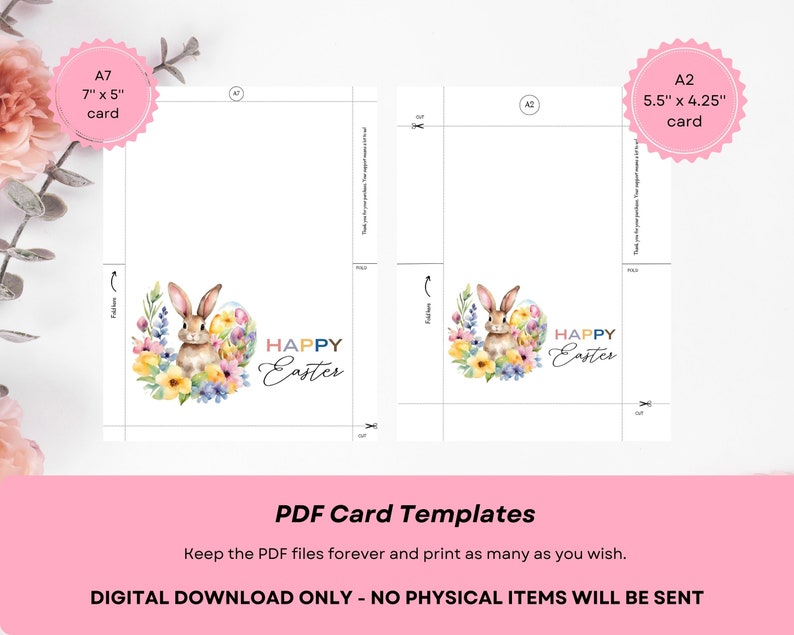 Happy Easter Printable Card DIGITAL DOWNLOAD Printable Easter Bunny Card, Watercolor Easter Greeting Card With Printable Envelope image 4
