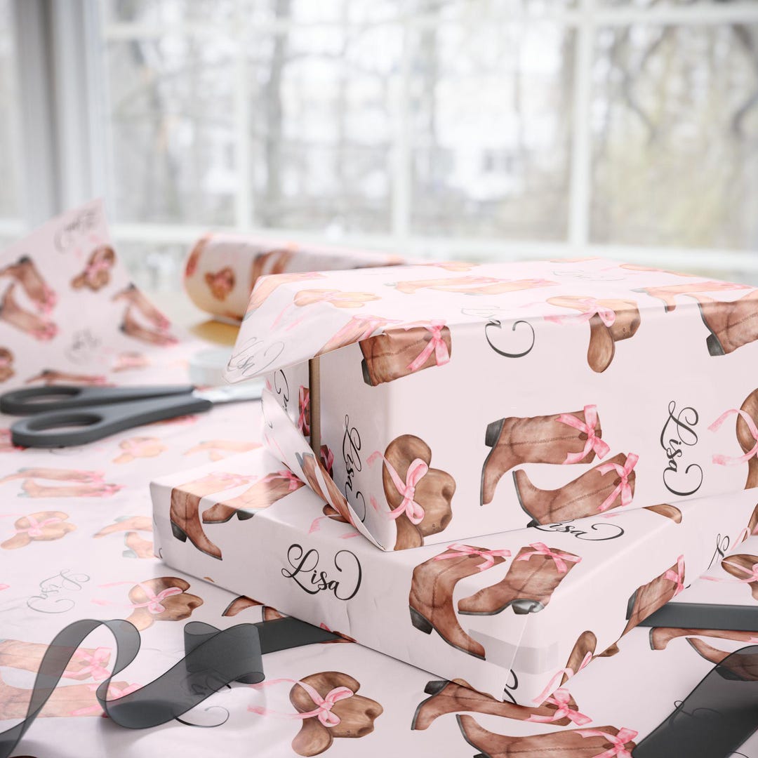 Personalized Cowgirl Boots Wrapping Paper: Pink Western Birthday Gift ...