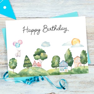 Cartão de aniversário para impressão para menino ou menina, cartão caprichoso em aquarela para o primeiro aniversário com lhama, download digital incl. envelopes para impressão