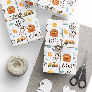 Farms and Cows Wrapping Paper Roll, Southern Baby Shower Gift Wrap, Watercolor Cow Packaging Paper, Baby Boy Gift Wrap, Little Farmer Gift