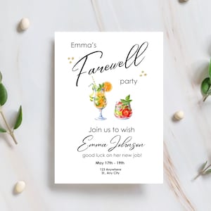 Benutzerdefinierte Abschied Party Einladung, Aquarell Design, Going Away Party, Cocktail Party, digital einladen, digitaler Download, druckbare 5 "x7" Karte