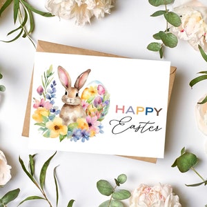 Happy Easter Printable Card DIGITAL DOWNLOAD Printable Easter Bunny Card, Watercolor Easter Greeting Card With Printable Envelope image 9