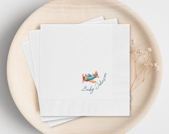 Airplane Baby Shower Napkins, A Little One is Landing Soon Baby Theme Baby Sprinkle Table Decorations, Personalized Decor Set of 50 or 100
