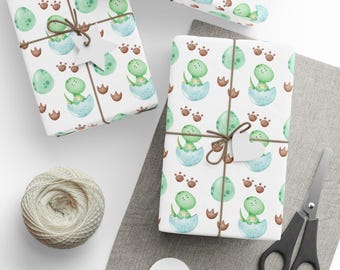 Baby Dino Wrapping Paper Roll: Watercolor Dinosaur Baby Shower Gift Wrap
