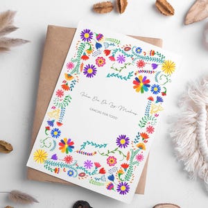 Cartão Feliz Día De Las Madres, DOWNLOAD DIGITAL, Cartão Espanhol de Dia das Mães, Flores Mexicanas em Aquarela, Envelopes para Impressão Inclusos