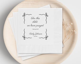 Custom Christian Baby Shower Napkins, For This Child We Have Prayed Table Decorations, Personalized Decor Set of 50 or 100