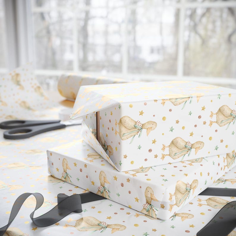 Silly Goose Wrapping Paper Roll, Watercolor Goose All Occasion Gift Wrap, Baby Shower Neutral Gift Wrap, Gift Packaging Papers For Toddler