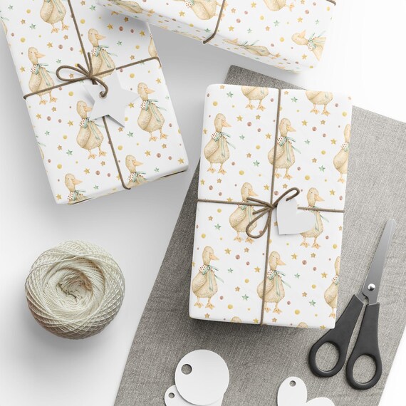 Birthday Silly Goose Wrapping Paper, Neutral Baby Shower Gift Wrap, Baby Boy or Girl Gift Packaging