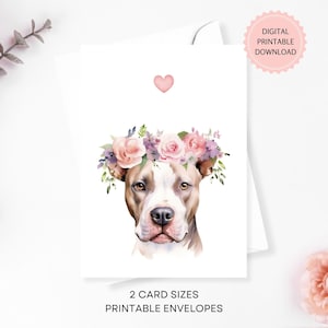 Tarjeta de condolencia imprimible para perro American Pitbull, tarjeta en blanco, mascota Pitbull, descarga digital, diseño de acuarela con sobres imprimibles