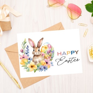 Happy Easter Printable Card DIGITAL DOWNLOAD Printable Easter Bunny Card, Watercolor Easter Greeting Card With Printable Envelope image 8