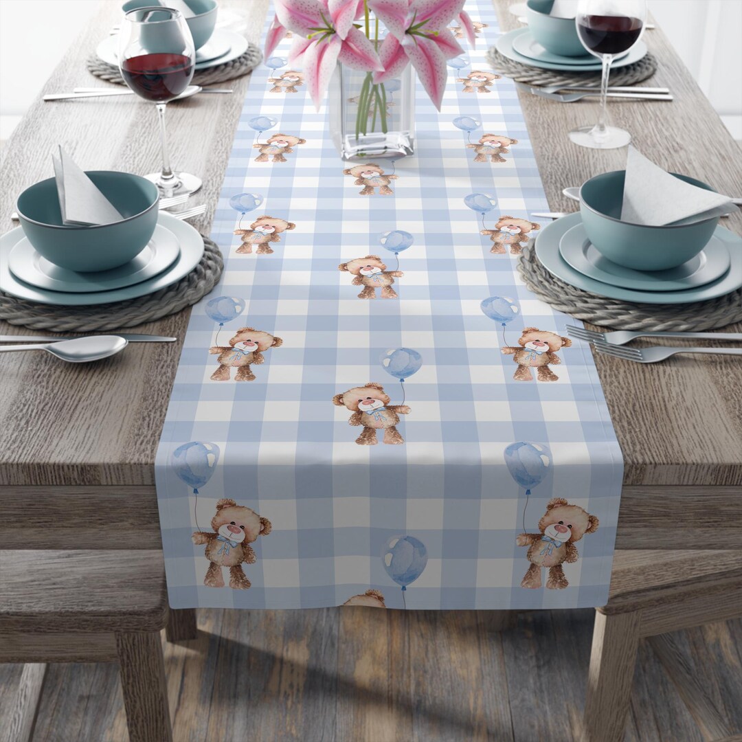 Teddy Bear Birthday Table Runner, We Can Bearly Wait Baby Shower Party ...