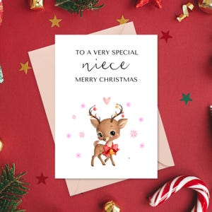 Carte de Noël imprimable nièce, aquarelle cerf mignon Noël carte pour nièce, premier cadeau de Noël, téléchargement numérique, enveloppes imprimables bonus