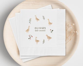 Personalized Goose Baby Shower Napkins, Custom Baby Name Table Decorations,  Party Table Decor Set of 50 or 100