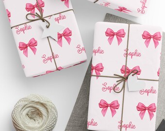 Personalized Pink Bows Wrapping Paper: Coquette Custom Name Gift Wrap