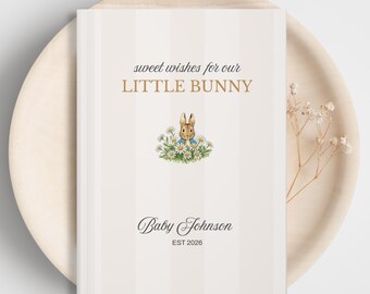 Storybook Bunny Rabbit Guest Book, Custom Baby Boy 1st Birthday Guest Book, Rabbit First Birthday Letters, Memory Keepsake Notebook