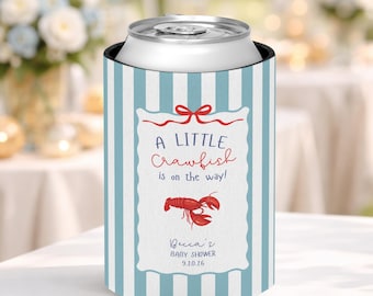 Little Crawfish Is On The Way Baby Shower Cozies, Custom Lobster Boil Party Decor, Bayou Baby Sprinkle Drink Holder, New Orleans Can Coolers