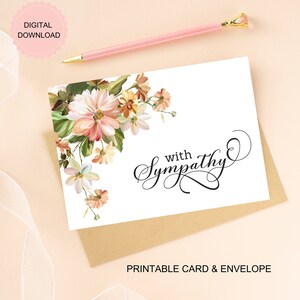 Afdrukbare condoleancekaart dahlia, aquarel condoleancekaart, bloemen steunkaart, digitale DOWNLOAD, inclusief afdrukbare envelop