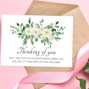 Thinking of You Afdrukbare condoleancekaart | DIGITALE DOWNLOAD | Condoleances aquarel bloemenkaart met extra bedrukbare enveloppen