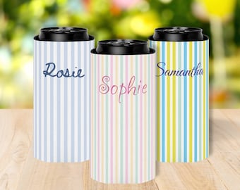 Portabevande termici a righe personalizzati con nome, bomboniere per addio al nubilato con monogramma, regali per damigelle d'onore, portabevande termici Grandmillennial, idea regalo per la festa di nozze