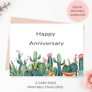 Cartão de Feliz Aniversário | DOWNLOAD DIGITAL INSTANTÂNEO | Cartão de Cacto para Imprimir, Cartão de Aniversário em Aquarela, Envelopes para Imprimir Inclusos