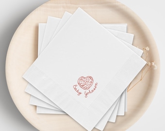 Pizza Baby Shower Napkins, Slice Slice Baby Theme Baby Sprinkle Table Decor, Italian Pizza Themed Decor, Custom Boy or Girl Baby Name Napkin