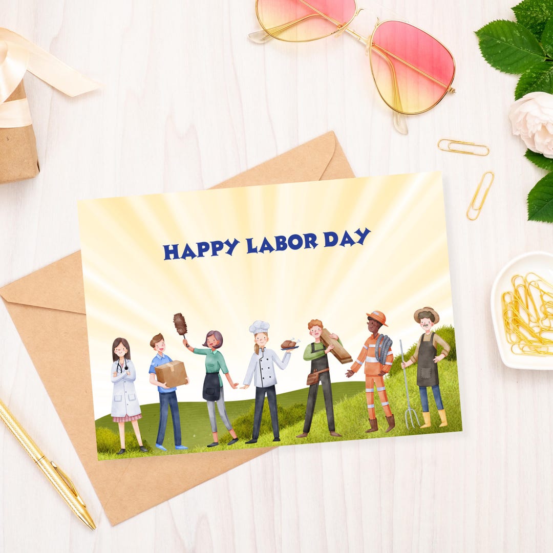 Watercolor Labor Day Card: Printable Greeting With Envelope (digital ...