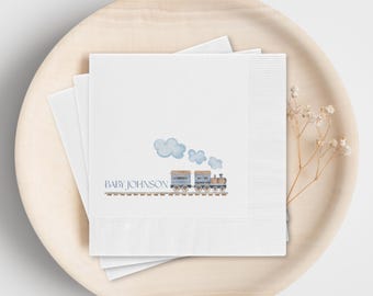 Choo Choo Train Baby Shower Napkins, Train Travel Themed Baby Boy Shower Party Decorations, Adventure Awaits Baby Sprinkle Set of 50 or 100