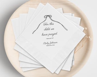 Christian Baby Shower Napkins, For This Child We Have Prayed Table Decorations,  Custom Baby Name Decor Set of 50 or 100
