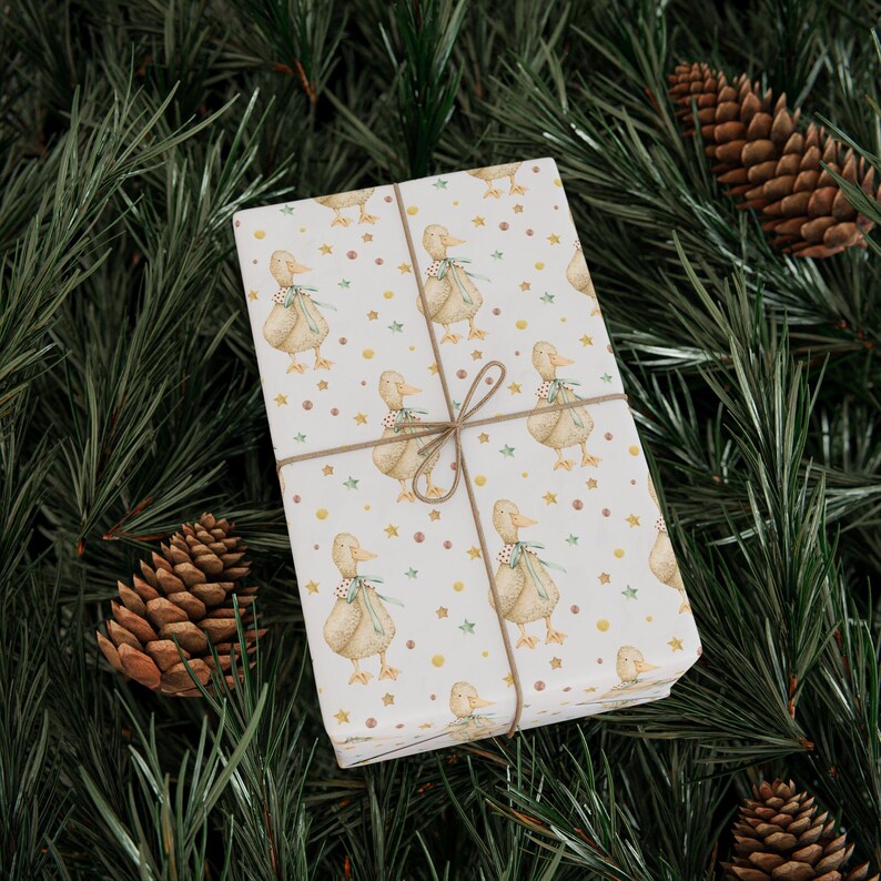 Silly Goose Wrapping Paper Roll, Watercolor Goose All Occasion Gift Wrap, Baby Shower Neutral Gift Wrap, Gift Packaging Papers