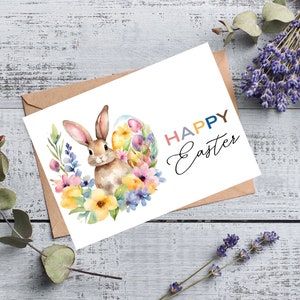 Happy Easter Printable Card DIGITAL DOWNLOAD Printable Easter Bunny Card, Watercolor Easter Greeting Card With Printable Envelope image 10