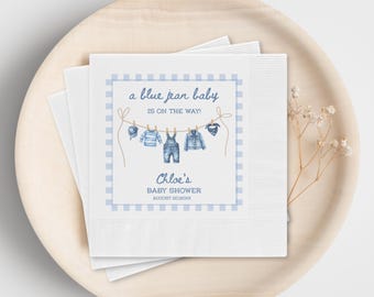 A Blue Jean Baby Is On The Way Custom Napkins, Baby Shower Table Decor, Custom Boy or Girl Name Western Party Decorations Set of 50 or 100